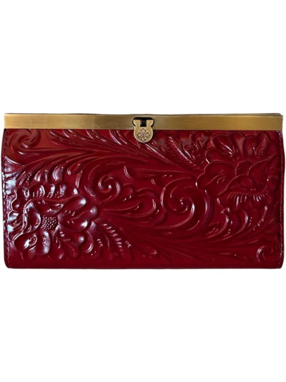 Stylish Tooled Leather Clutch Wallet - Ruby Red, Perfect for Everyday Use